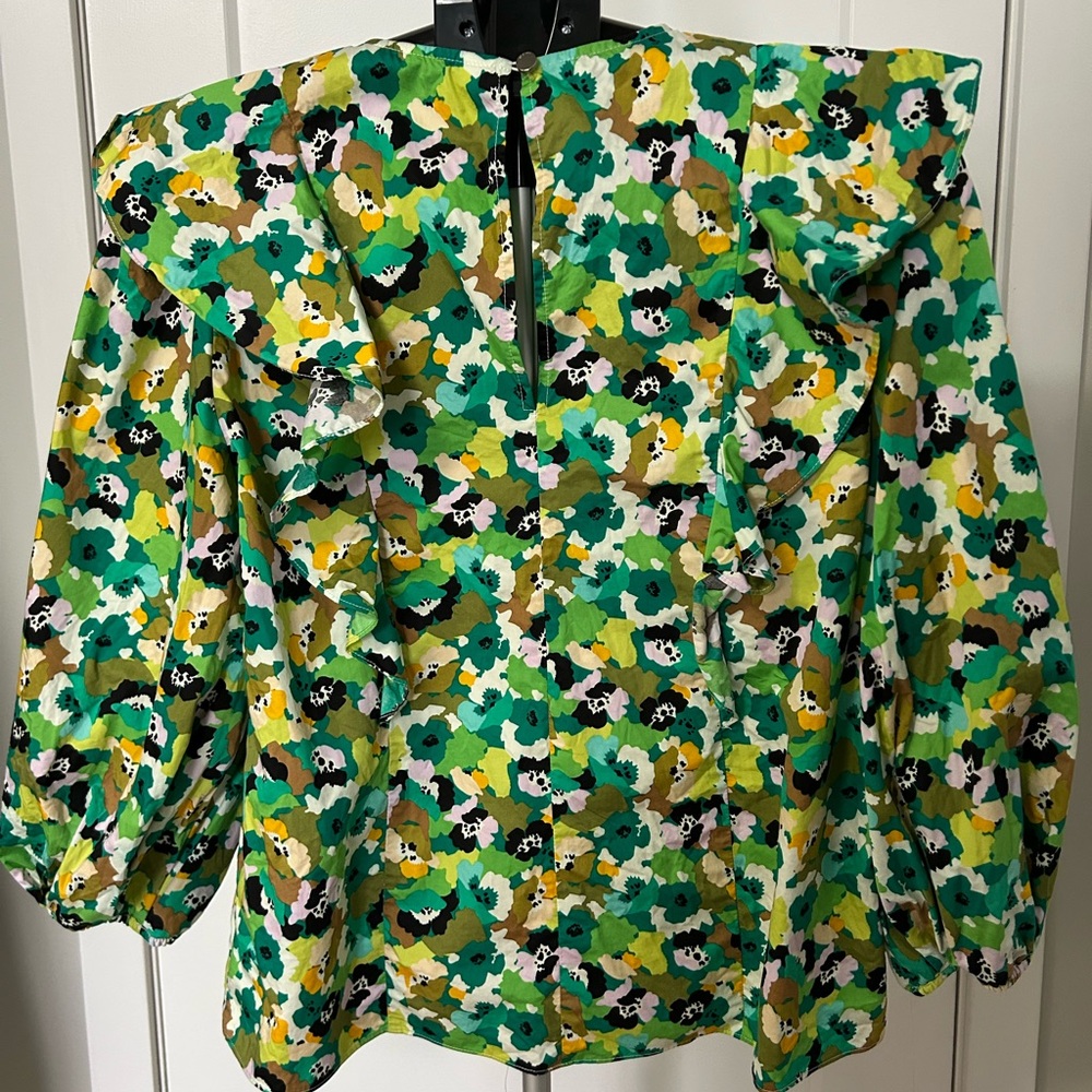 Ted Baker Green Multi Floral Ruffle Blouse - Picture 2 of 5